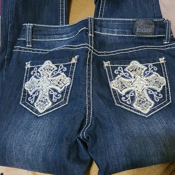 Love Indigo Bling Cross Capris